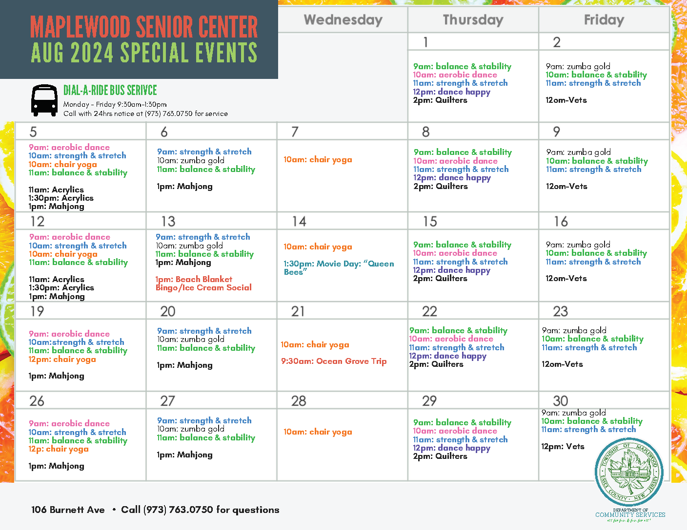 August 2024 Seniors Calendar