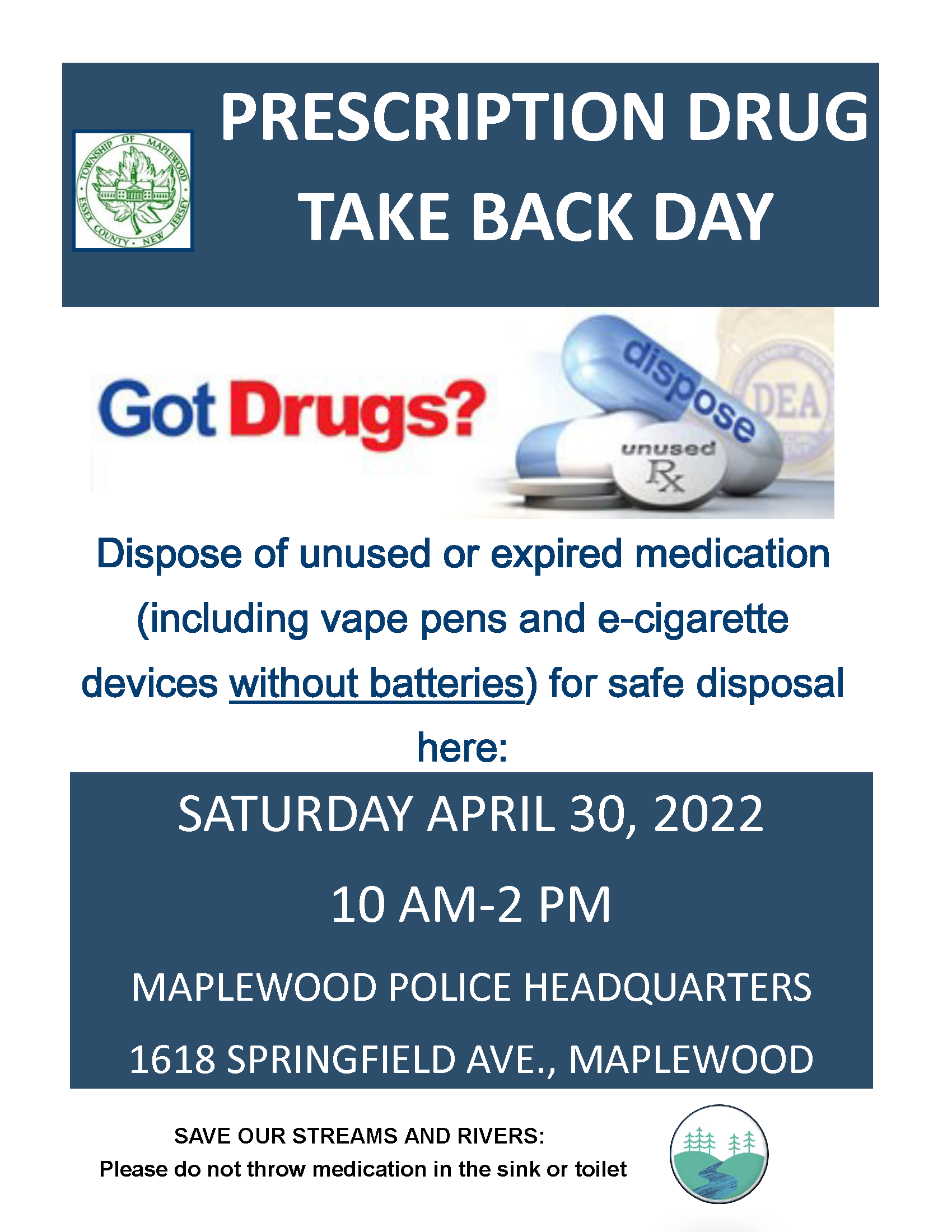 Flyer for the April 2022 Drug Takeback Day